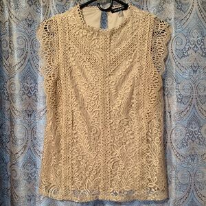 Cable & Gauge Beige Lace Cap Sleeve Top